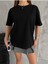 Kadın Bisiklet Yaka Örme Kumaş Oversize Salaş Basic Düz Tshirt MLA1000 1