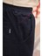 Bel ve paça lastikli, gabardin kumaş, lacivert jogger pantolon 4