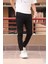 Bel ve paça lastikli, gabardin kumaş, siyah jogger pantolon 4