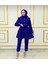 Saks Mavisi Tunik Pantolon Şık Lüks Tesettür Takım Abiye Taş Düğme 4