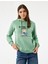 Kanguru Cep Detaylı Şardonlu Kedi Baskılı Kapüşonlu Sweatshirt 3