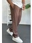 Erkek Beli Lastikli Modal Kumaş Rahat Kesim Pantolon Kahverengi EDW396 1
