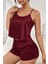 Kadın Bordo Asimetrik Sırt Dekolte Detaylı Şık Şortlu Gecelik Takım 1