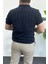 Erkek Açık Yaka Desenli Tişört Lacivert EDW385 3