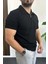 Erkek Yakası ve Kolu Nakış Detaylı Polo Yaka Fermuarlı Tişört Siyah EDW392 2