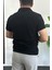 Erkek Yakası ve Kolu Nakış Detaylı Polo Yaka Fermuarlı Tişört Siyah EDW392 3