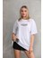 Unisex Bisiklet Yaka Baskılı Oversize T-Shirt - Beyaz 8