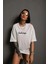 Giyimodam Bisiklet Yakalı Sırt Baskılı Oversize T-Shirt - Beyaz 4