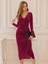 Kadın Uzun Kollu Kruvaze Yaka Belden Büzgü Detay Midi Kadife Elbise 3