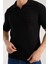 Erkek Polo Yaka Geometrik Desen Dokulu Siyah Kısa Kollu Triko Tişört 1