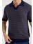 Erkek Polo Yaka Links Örgü Dokulu Lacivert Kısa Kollu Triko Tişört 1