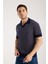 Erkek Polo Yaka Links Örgü Dokulu Lacivert Kısa Kollu Triko Tişört 3