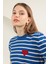 Triko Çizgili Kalp Desenli Kadın Kısa Kol Lacivert Bluz Lacivert - Standart 2