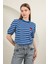 Triko Çizgili Kalp Desenli Kadın Kısa Kol Lacivert Bluz Lacivert - Standart 3