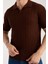 Erkek Polo Yaka Dik Çizgi Dokulu Kahverengi Kısa Kollu Triko Tişört 1