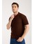 Erkek Polo Yaka Dik Çizgi Dokulu Kahverengi Kısa Kollu Triko Tişört 3