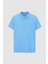Ds Damat Regular Fit Açık Indigo %100 Pamuklu Uzun Ömürlü Kıvrılmaz Polo Yaka Nakışlı T-Shirt 5