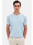 Slim Fit Açık Mavi Düz Kabartma Baskılı T-Shirt 1