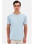 Slim Fit Açık Mavi Düz Kabartma Baskılı T-Shirt 2