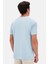 Slim Fit Açık Mavi Düz Kabartma Baskılı T-Shirt 6