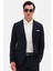 Slim Fit Lacivert Armürlü Takim Elbise 3