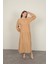 Modal Kumaş Kolu Lastikli Bej Elbise 1