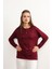Kadın Likralı Orta Yaş ve Üzeri Dört Mevsim Anne Penye Bluz Düğme Desenli Lastikli Kol Bordo - 2xl 4