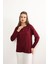 Kadın Likralı Orta Yaş ve Üzeri Dört Mevsim Anne Penye Bluz Düğme Desenli Lastikli Kol Bordo - 2xl 6