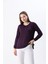 Kadın Likralı Orta Yaş ve Üzeri Dört Mevsim Anne Penye Bluz Düğme Desenli Lastikli Kol Mor - L 5