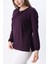 Kadın Likralı Orta Yaş ve Üzeri Dört Mevsim Anne Penye Bluz Düğme Desenli Lastikli Kol Mor - L 6