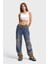 Kadın Tint Haki Lazer Detaylı Skater Jogger Fit Denim Jogger Kot Pantolon Baggy Model 1