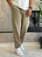 Erkek Beli Bağcıklı Baggy Kalıp Keten Pantolon Haki ECA005 2