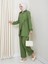 Kadın Kuşaklı Düğmeli Çilek Kumaş Yeşil Ikili Takım 2