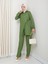 Kadın Kuşaklı Düğmeli Çilek Kumaş Yeşil Ikili Takım 3