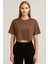 Kadın Açık Kahve Kısa Kollu Oversize T-SHIRT-D814 1