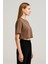 Kadın Açık Kahve Kısa Kollu Oversize T-SHIRT-D814 2