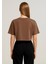 Kadın Açık Kahve Kısa Kollu Oversize T-SHIRT-D814 3