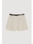 Kemer Detaylı Çizgili Kısa Şort Naturel 1