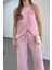 Lenora Keten Kruvaze Halter Yaka Bluz ve Pantolon Takım 3