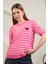 Triko Çizgili Kalp Desenli Kadın Kısa Kol Siyah Bluz Pembe - Standart 2