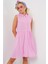 Kadın Sıfır Kol Midi Elbise 2563 - Pembe 4