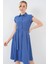 1677 Boydan Düğmeli Kuşaklı Elbise - Indigo 3