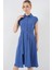 1677 Boydan Düğmeli Kuşaklı Elbise - Indigo 4