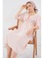 2570 Kadın Beli Büzgülü V Yaka Elbise - Pudra 1