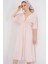 2570 Kadın Beli Büzgülü V Yaka Elbise - Pudra 3