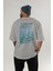 Claude Monet Arka Baskılı Oversize T-Shirt Erkek Kadın Bisiklet Yaka Pamuk Tişort 4