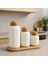 3'lü Top Mantar Kapaklı Stantlı Çizgili Porselen Kavanoz ve Baharatlık Seti 2