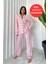 Kadın Cepli Şeritli ve Şık Biye Detaylı Pamuklı Viskon Ikili Pembe Pijama Takımı 1
