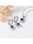 Safir Taşlı Kalpli Tek Taş Gümüş Set 1