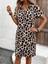 Kadın Kısa Kollu Yakalı Leopar Desenli Süprem Elbise 4